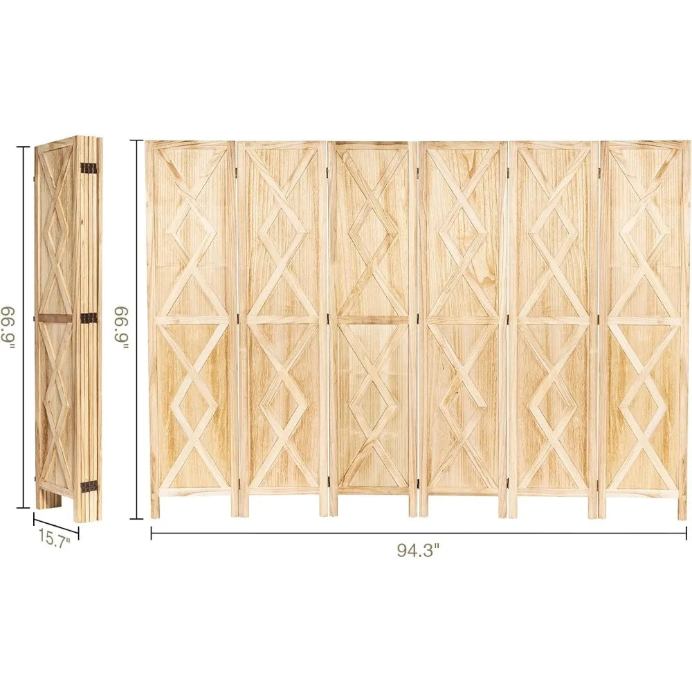 6 Panel Wood Room Folding Privacy Screen Divider