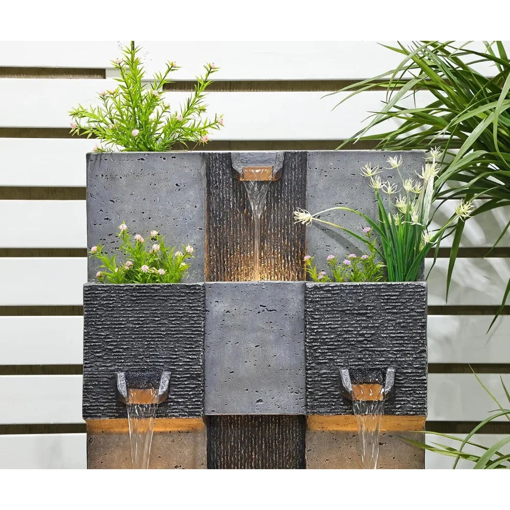 Modern Cascade Outdoor Waterfall Fountain With Lights